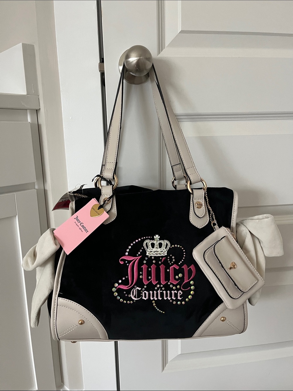 Juicy Couture Dreamy Black and Cream Embellished Logo Tote